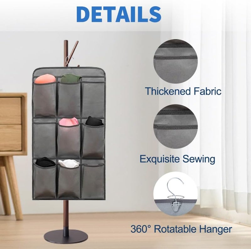 TEMUORG 2 Pcs Closet Organizer Dual Sided Hanging Shoe Storage Bag Underwear Socks Holder with 18 Pockets (FABRIC POCKETS) - Image 4